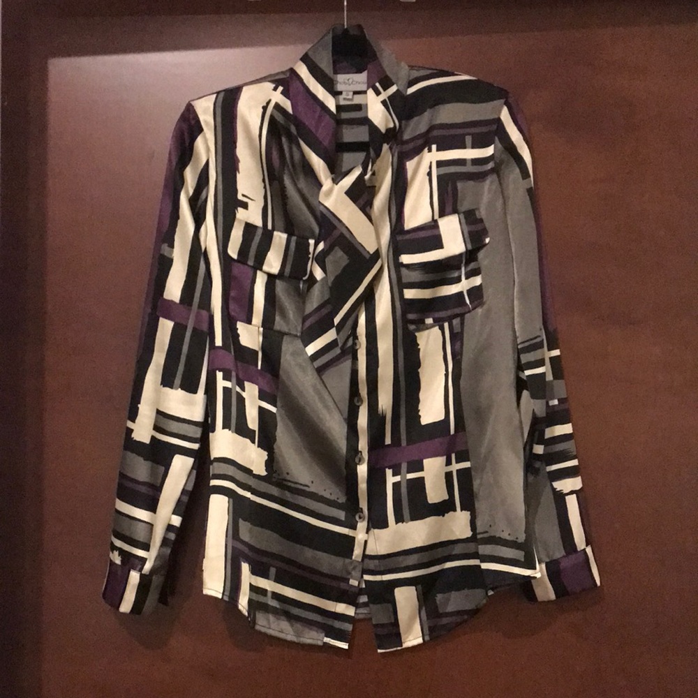 Classy & sexy chou chou brand geometric pattern satin blouses Small NEVER WORN